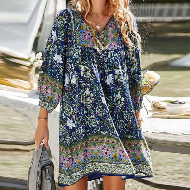 Boho-blomstret kjole – Luftig & farverig i etno-stil